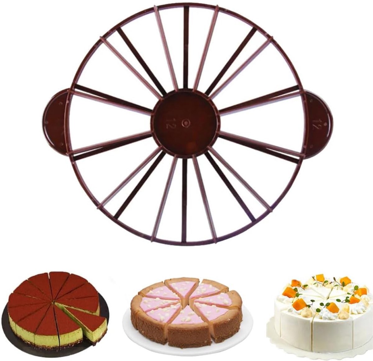 Taartverdeler, 10/12 stuks, taartverdeler, taartsnijder, kunststof taartverdeler voor het snijden van 10/12 identieke taartstukken, bakaccessoires voor het decoreren van keuken, taart, gadget, bruin