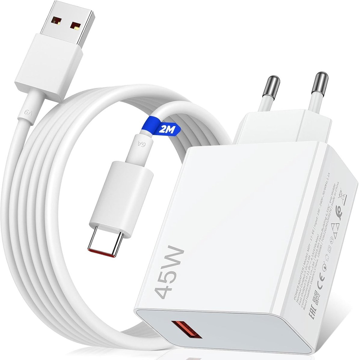 Krachtige 45W Snellader met 6A USB C Kabel van 2m voor Smartphones en Tablets zoals Redmi en POCO, Ideaal voor Snelle Oplading en Efficiënt Gebruik