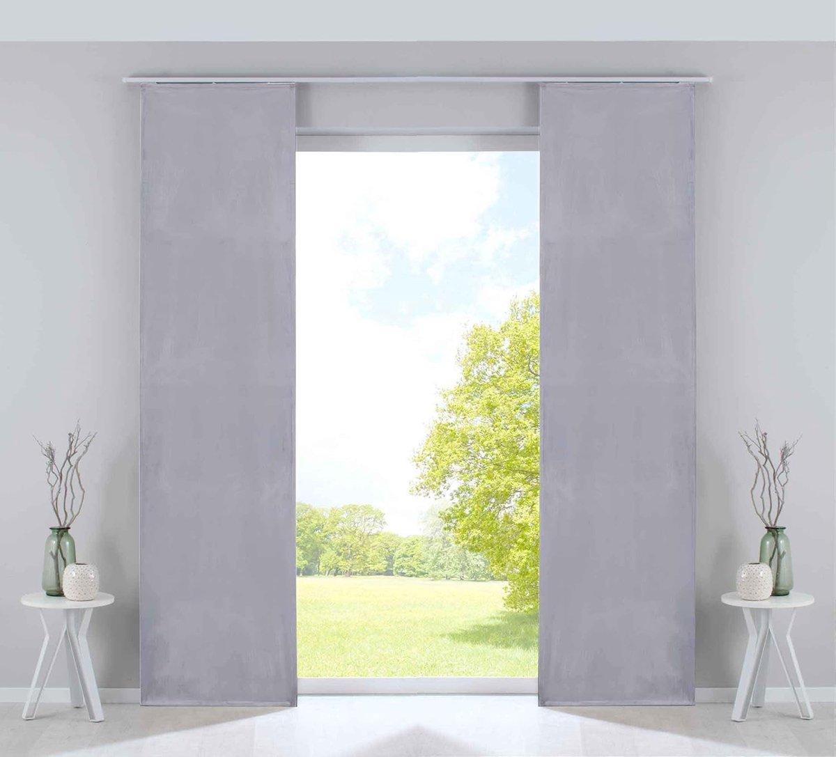 Milano 203571-2 Paneelgordijnen, set van 2 paneelgordijnen, verduisteringsgordijn, fluweel, ondoorzichtig, verzwaringsstangen, grijs, H x B 245 x 60 cm