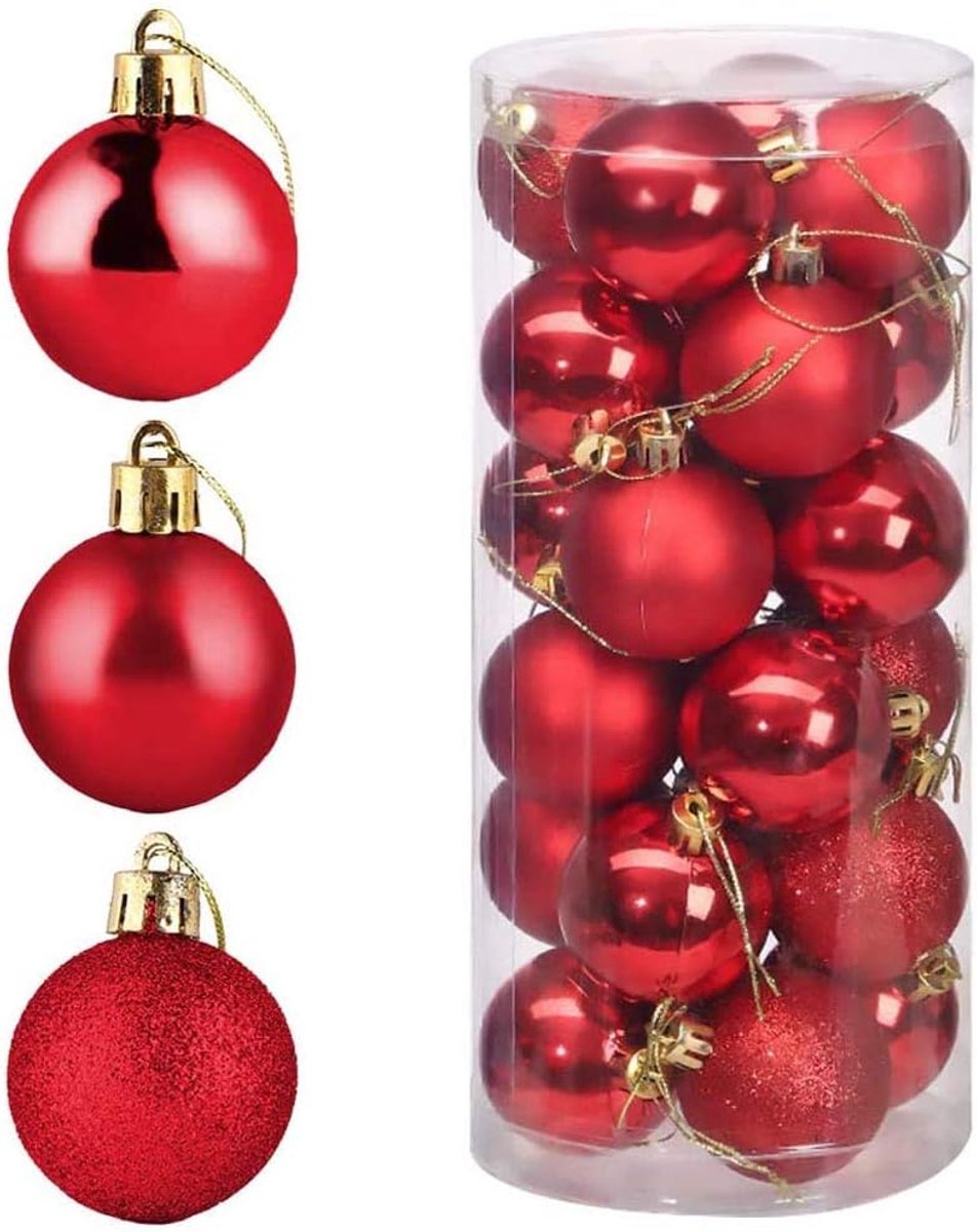 24 stks 4 cm Rode Kerstboom Ballen Baubles Ornament Hanger voor Xmas Festival Party Tuin Decoraties