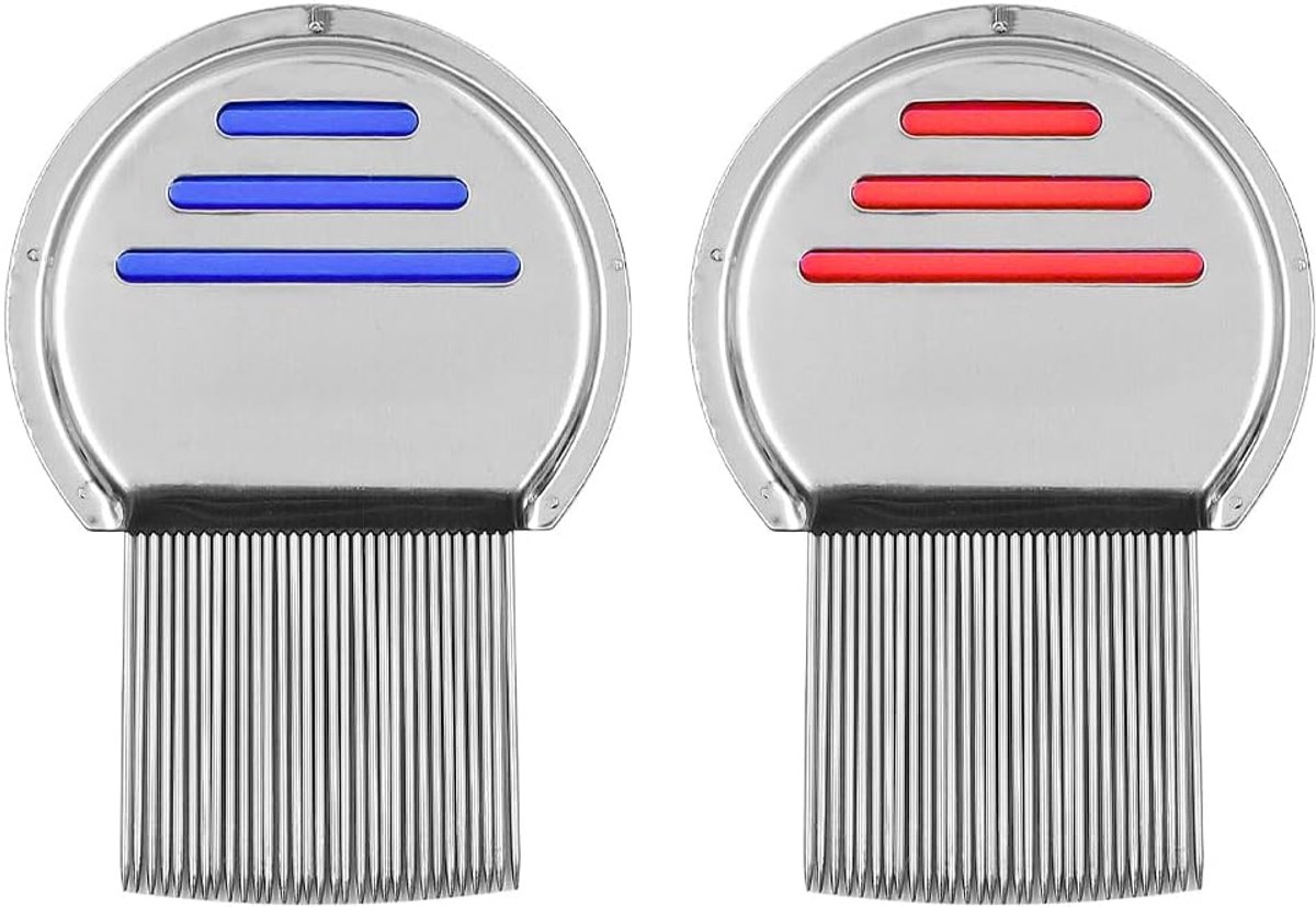 2PCS Luizenkammen Extra fijne herbruikbare luizenkam, verwijdert veilig luizen voor huisdieren en volwassenen Hoofdluisbehandeling (rood en blauw)
