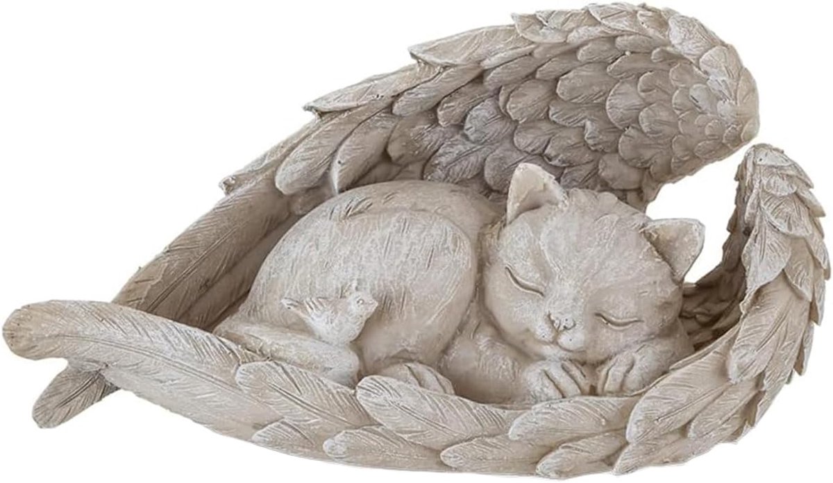 hond engel huisdier monument graf marker eerbetoon standbeeld 11 x 8,5 cm hond engel herdenkbeeld weerbestendig grafsteen voor tuin, grafstenen of gazondecoratie (Gatto)