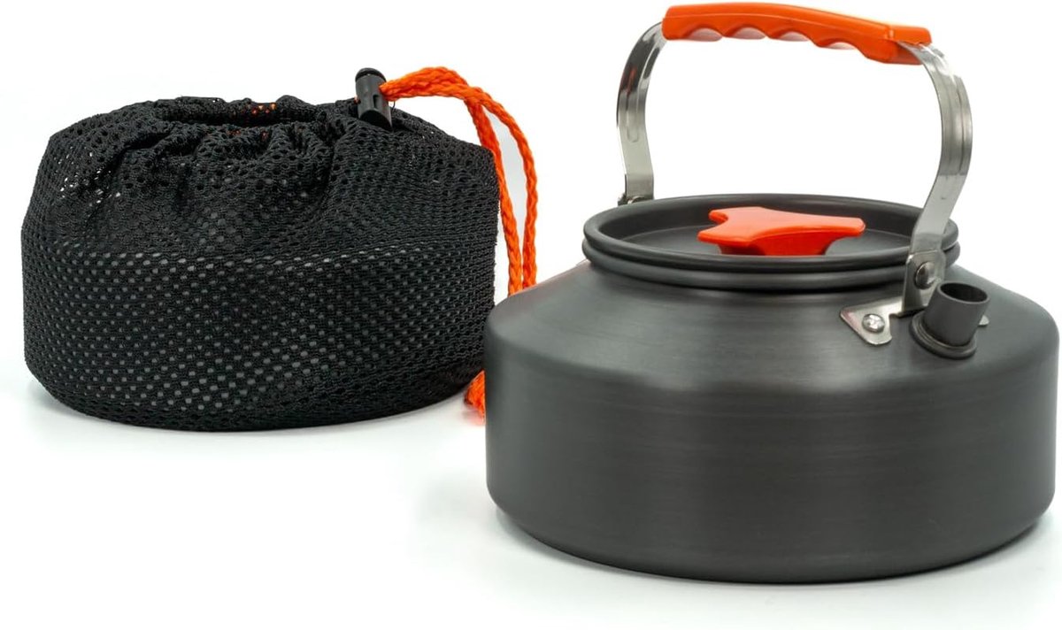 Camping Kettle Outdoor waterkoker van aluminium in Oranje met een inhoud van 1.1 L - Voor het koken van water thee koffie of soep tijdens het kamperen of reizen