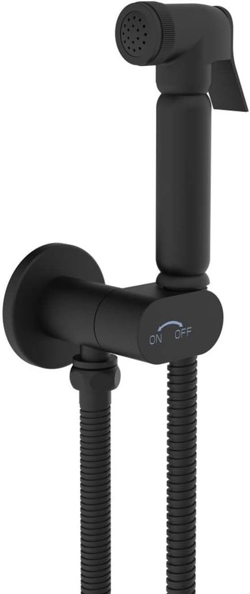 WC/Bidet Handdouche Set Zwart Mat – Compleet Designset in Massief Messing met Geïntegreerde Afsluitkraan, Wandhouder en 120 cm Metalen Slang – Alleen voor Koud Water