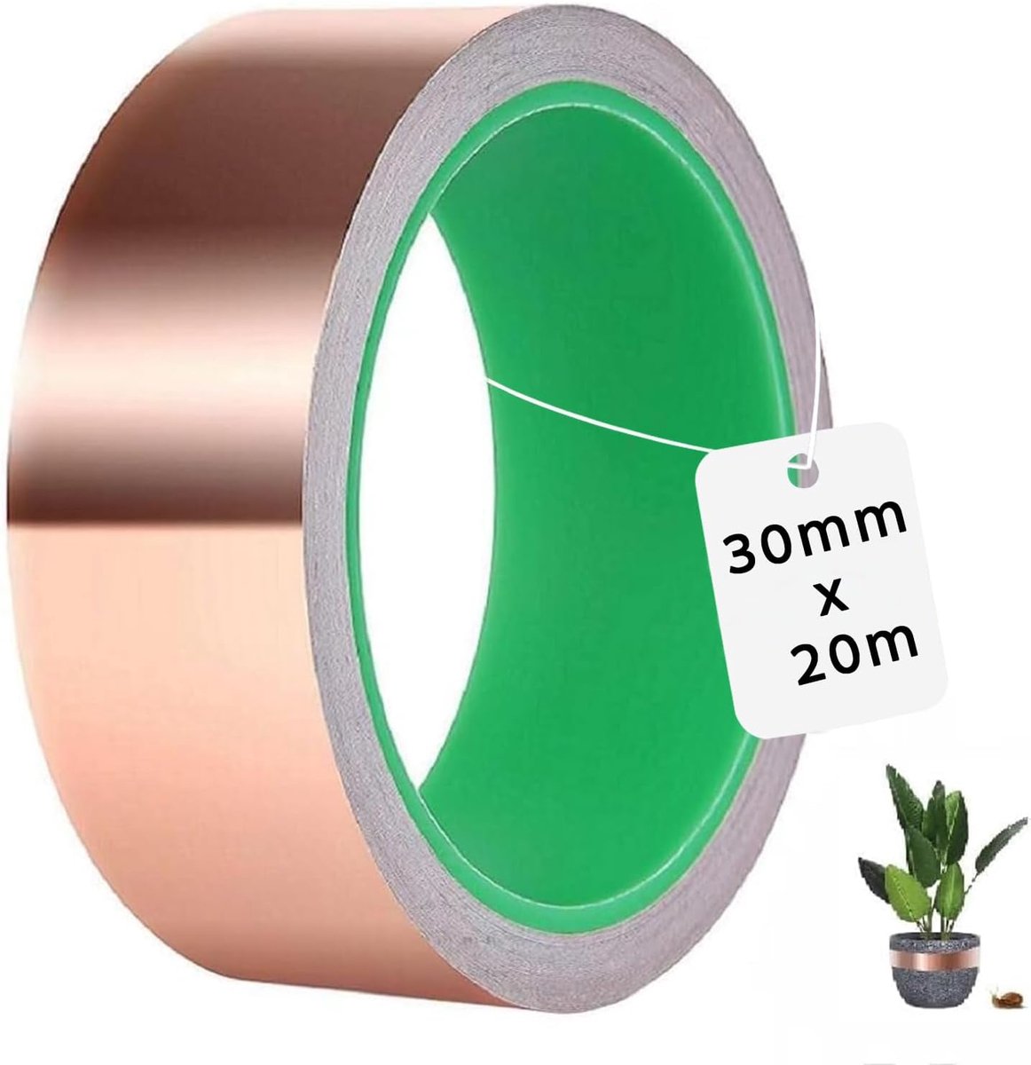 SnelShoppen - Kopertape Tegen Slakken, 30 mm x 20 m, Dubbelzijdige Geleidende EMI Koperen Folietape, Slakkenbescherming, Zelfklevende Slakkenverdedigi