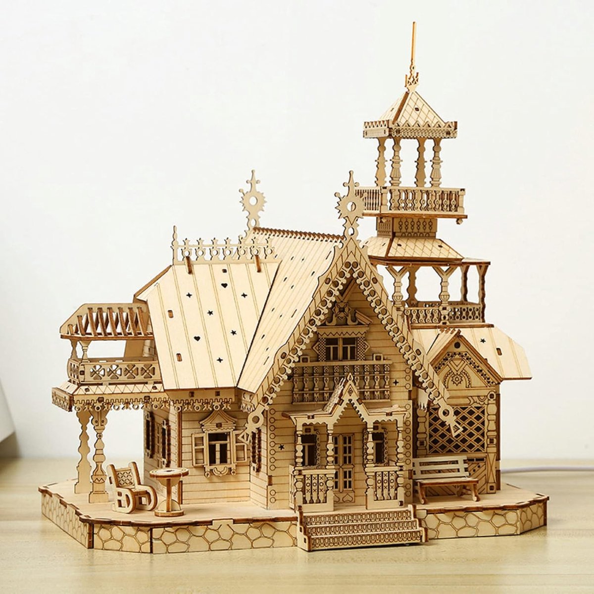 Architectuur modelbouwset, 3D-puzzel kasteel met led [267 stuks] | Decoratief object met ledverlichting, bouwmodel voor volwassenen, uniek cadeau voor Kerstmis en verjaardag