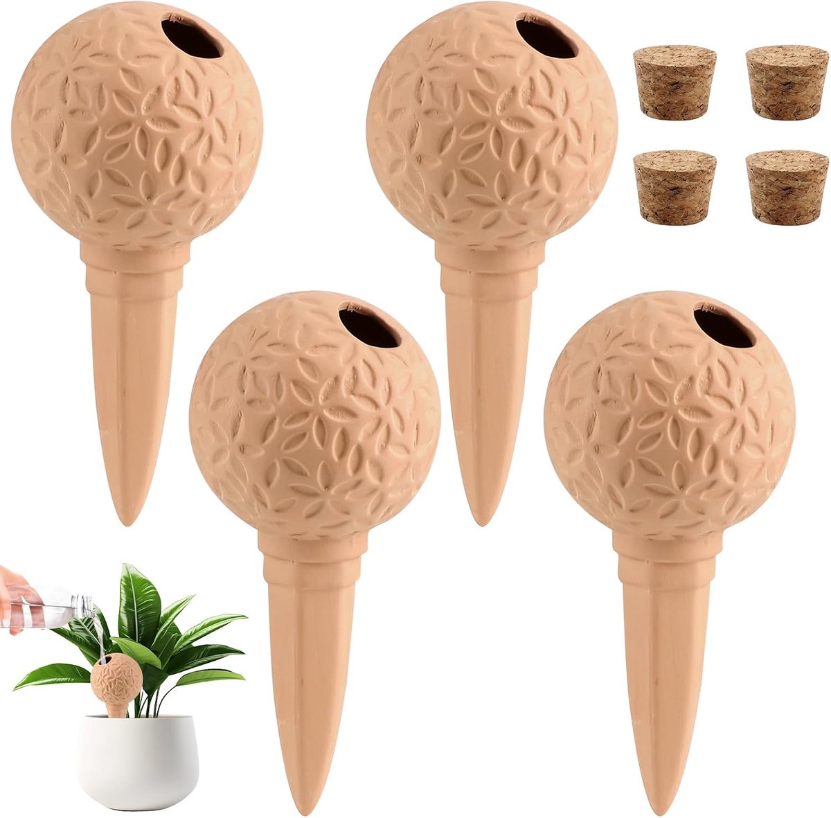 4 stuks kleikegels irrigatie 185 ml, bewateringsballen, klei plantenirrigatie, gietkegel voor zelfbewatering, waterdispenser, planten, vakantie, irrigatiesysteem voor balkon, potplanten