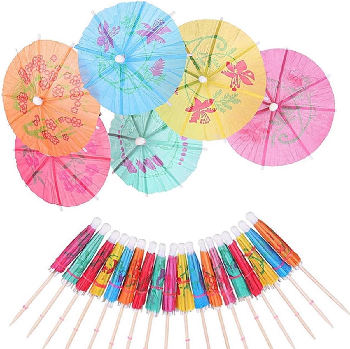 50 cocktailparaplu's voor dranken, cocktailtandenstokers, cupcake-paraplu's, mini-papieren paraplu's, feestdecoraties, tandenstokers voor dranken, fruit