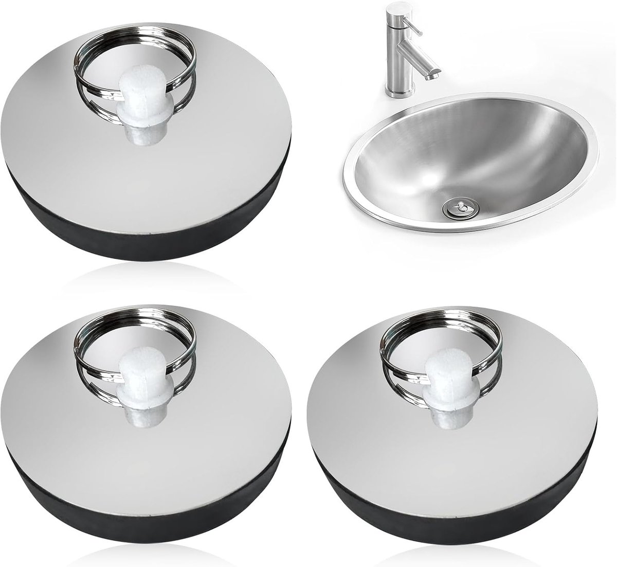 3 stuks afvoerstop, rubberen stop, wastafel, badkuipstop, stop voor gootsteen, diameter 42-46 mm, keukenspoelbakstop, keukenstop voor badkuip