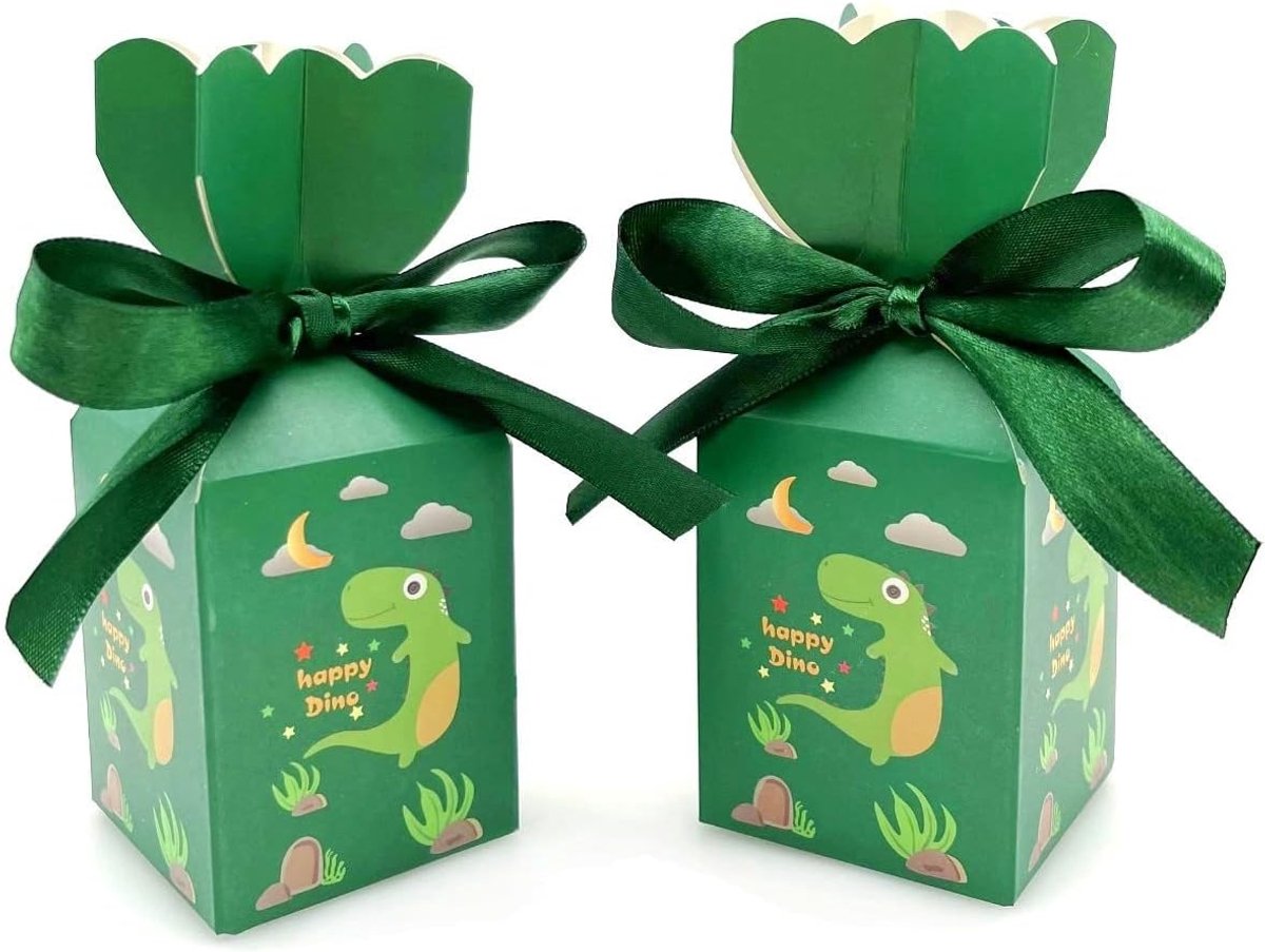 50 x groene cadeaudozen voor kinderen, dinosaurus-patroon, papieren snoepbox voor kinderverjaardagen, kindergeschenken, cadeaudozen voor dinosaurus-feestdecoraties