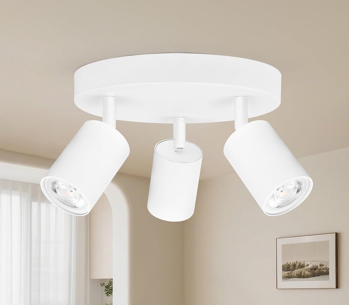 Plafondspot 3 spots rond, LED plafondlamp draaibaar, GU10 plafondlamp spot, moderne spot lamp wandspot wit voor woonkamer slaapkamer keuken (zonder lamp)