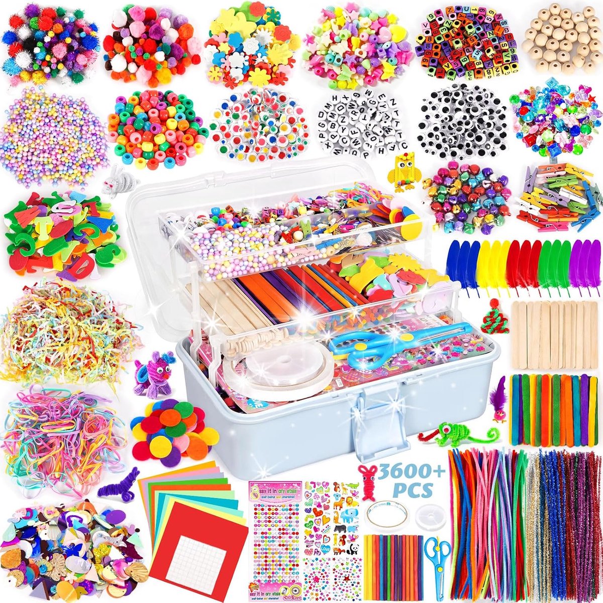 Knutselsets voor kinderen, knutselmateriaal in knutselkoffer, doe-het-zelf knutselaccessoires, knutselbenodigdheden, materiaalset, knutselcadeau voor verjaardag, Kerstmis, knutselset voor