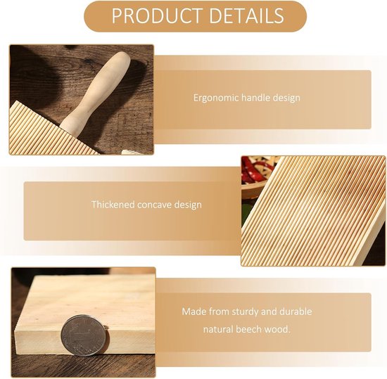 SnelShoppen - Houten Pastaplank Gnocchi Plank - Duurzaam Beukenhout - Perfect voor Zelfgemaakte Pasta, Gnocchi en Macaroni - Onmisbaar Keukenaccessoir — afbeelding 5