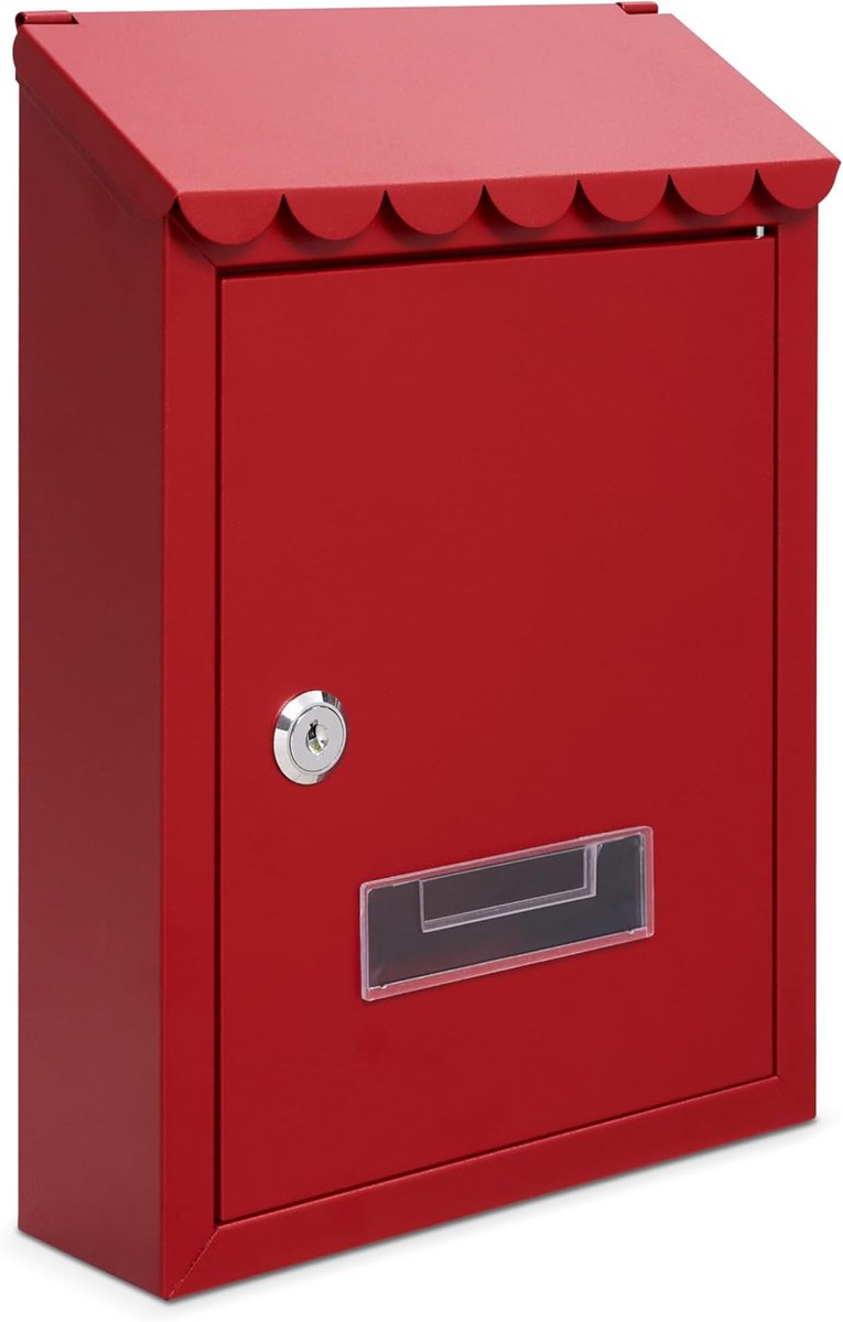 Collections Wandgemonteerde brievenbus, verzinkt staal afsluitbare brievenbus met 2 sleutels, weerbestendige brievenbus, 21x30x7cm (rood)