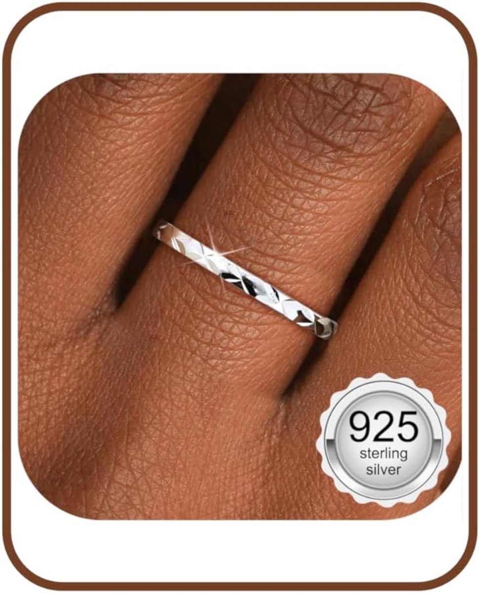 925 zilveren ring voor dames en meisjes, 18 karaat witgoud vergulde sterling zilveren ring, bandringen, 1,5 mm geometrische diamantsnijvlak, verlovingsbelofte, maat 52-65