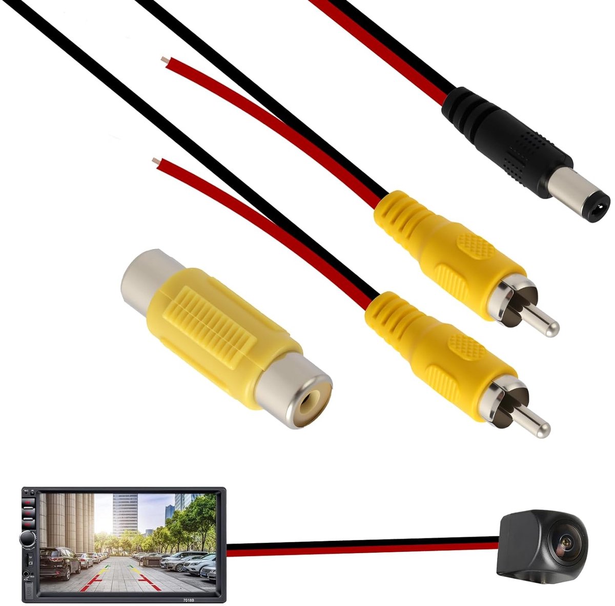 Verlengkabel voor achteruitrijcamera, verbeterde dubbel afgeschermde RCA-videokabel, Cavo Video Estensione, voor veilige monitor en achteruitrijcamera-aansluitingen met RCA-bus en stroomkabel