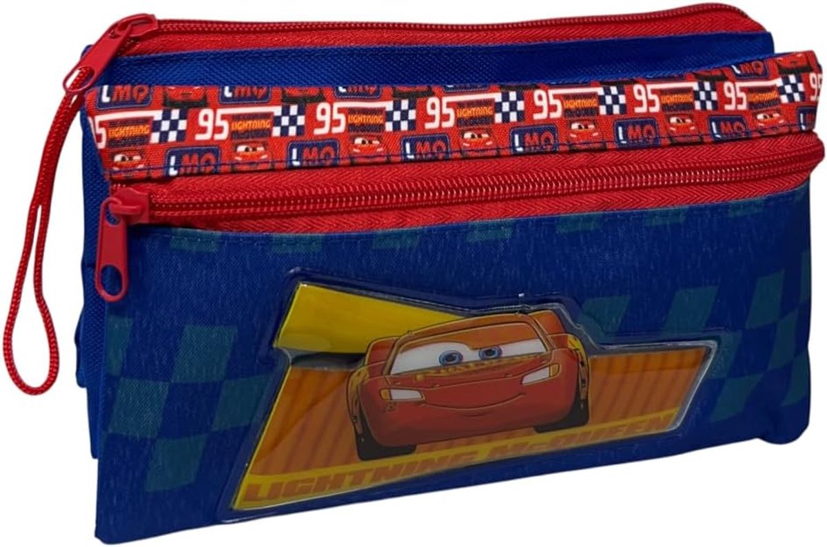 SnelShoppen - Cartoon 3-Vaks Pennen Etui met Meerdere Compartimenten, Stationery Organizer, Pennenhouder, Auto's, Tasje voor School en Creatief Gebrui