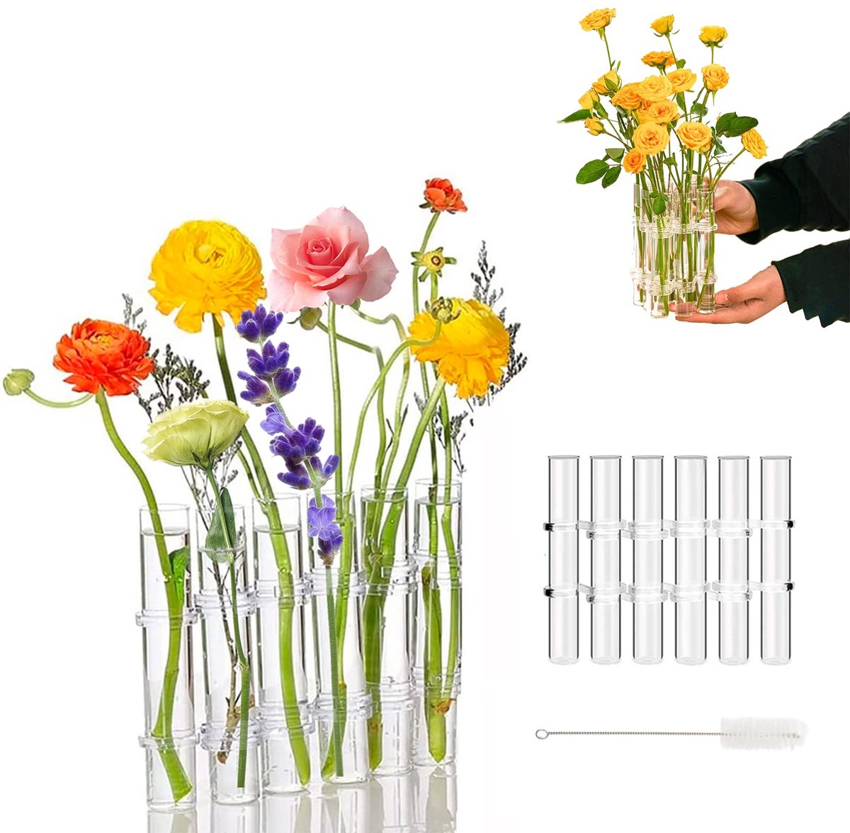 Omgoods - Creatieve Hangende Bloemenvazen Set van 6 - Duidelijke Testbuis Vazen voor Bloemen