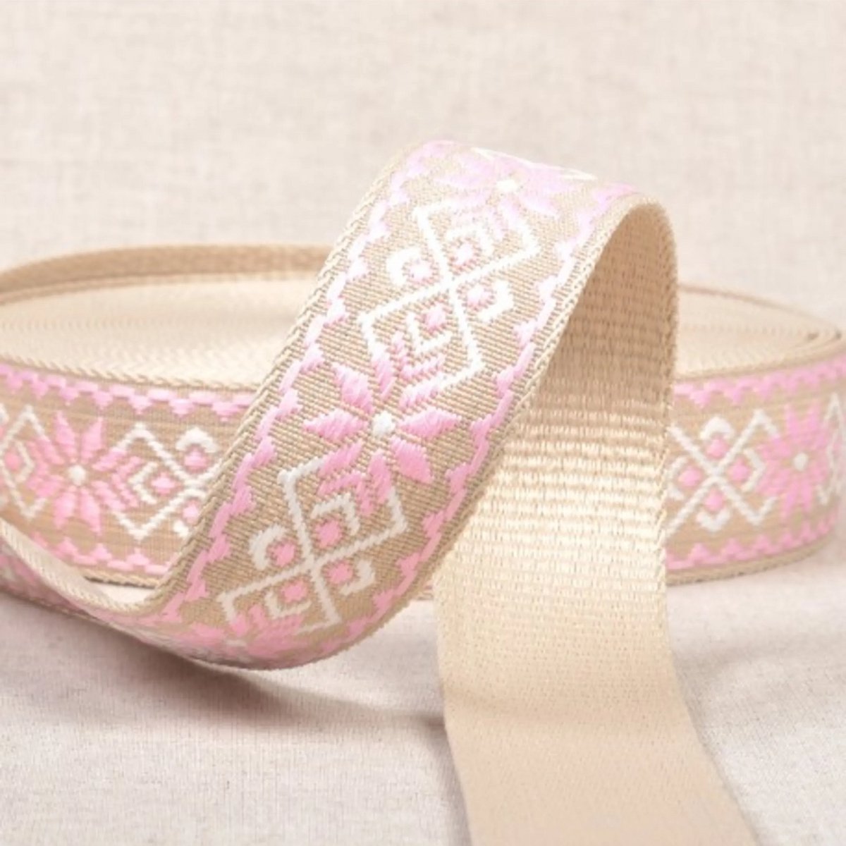 Stephanoise etnisch Tassenband bloem 38mm rose/beige
