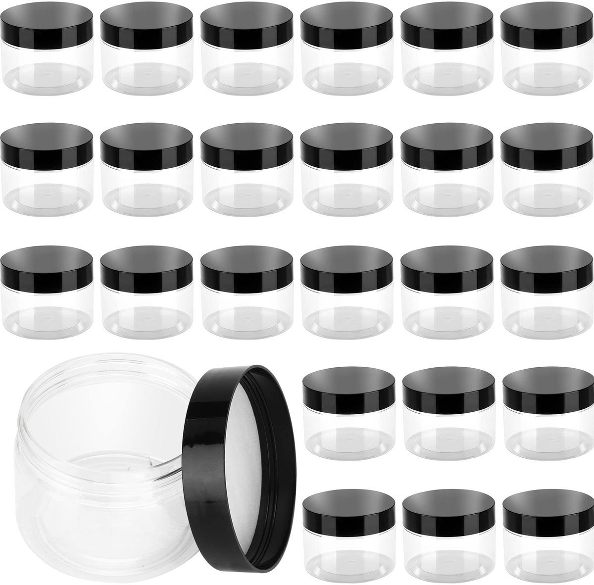 Omgoods - 46 Pcs 120ml Plastic Jars - Duidelijke Bewaarpotten met Zwarte Deksels