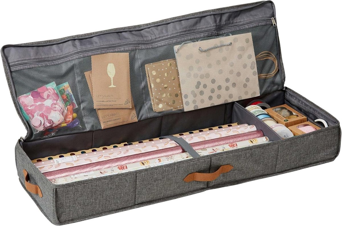 Omgoods - Premium Cadeau Inpakpapier Houder met Compartimenten, Grijs
