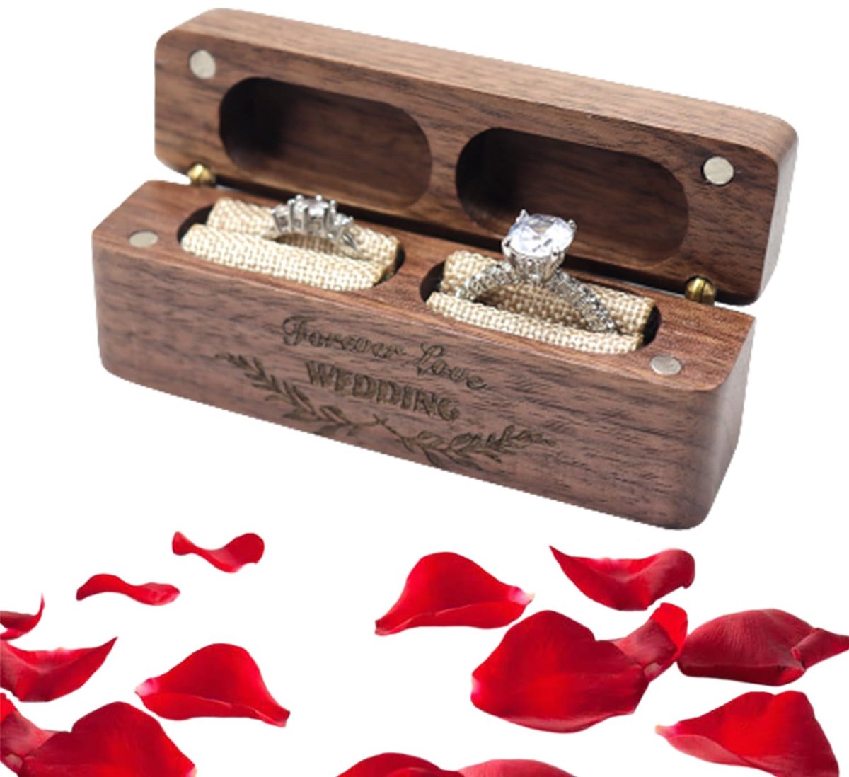 Omgoods - Gepersonaliseerde Houten Sieradendoos - Trouwringbox voor Bruiloften