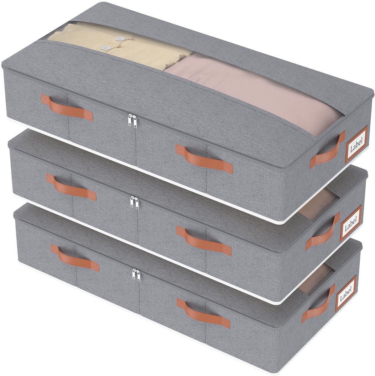 Omgoods - Set van 3 Opbergbakken voor Onder het Bed, Grijs