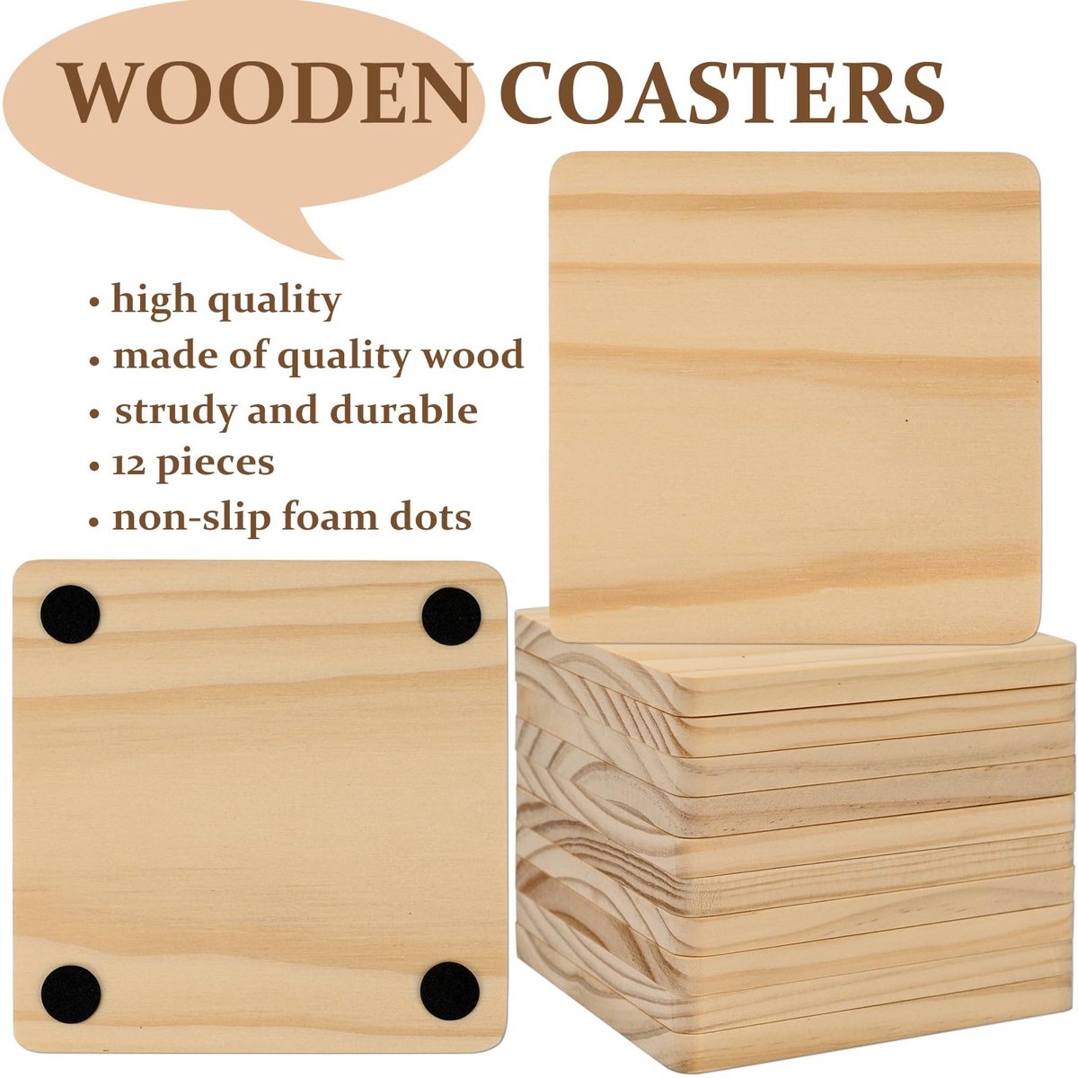 Omgoods - Set van 24 Blanco Houten Onderzetters voor DIY