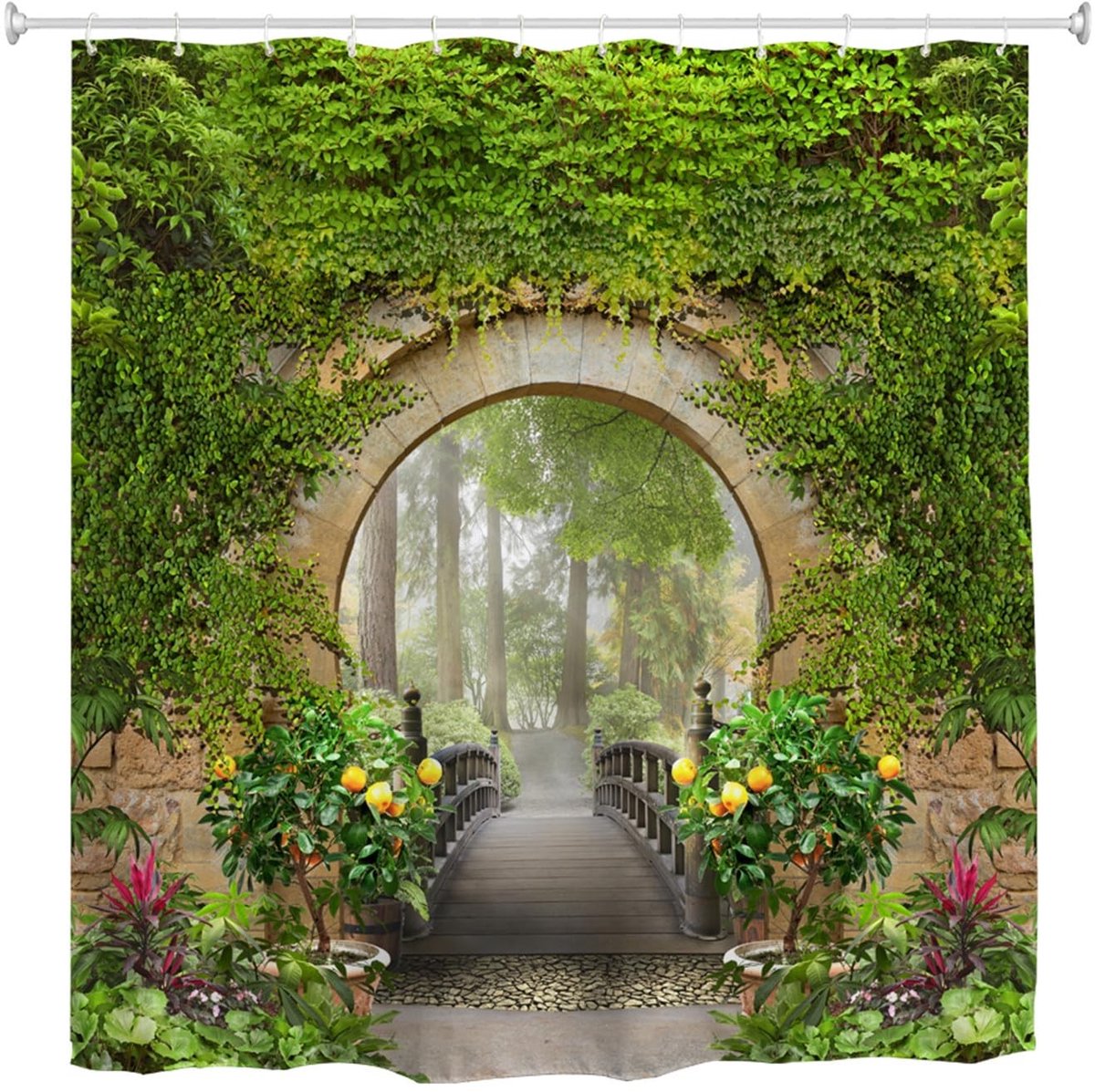 Omgoods - 3D Tuin Douchegordijn - Zomer Park Landschap - Waterdicht en Sneldrogend