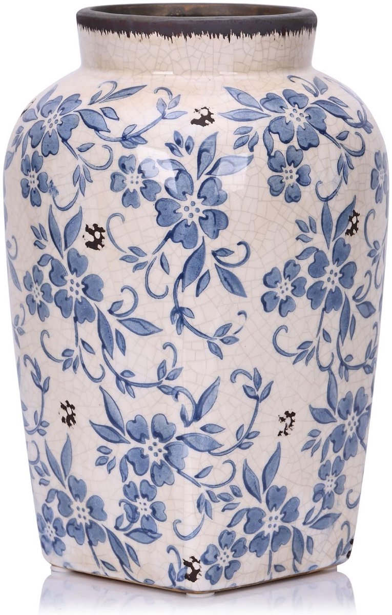Omgoods- Vaas Vintage Design - Bloemenvaas - Aardewerk - 24,6 cm - Craquelé Afwerking - Hoogwaardig Keramiek - Rustieke Decoratie