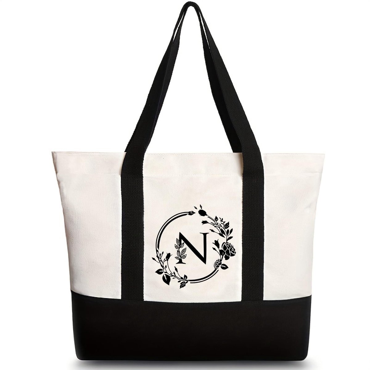 Omgoods - Gepersonaliseerde Canvas Tote Bag met Floral Letters