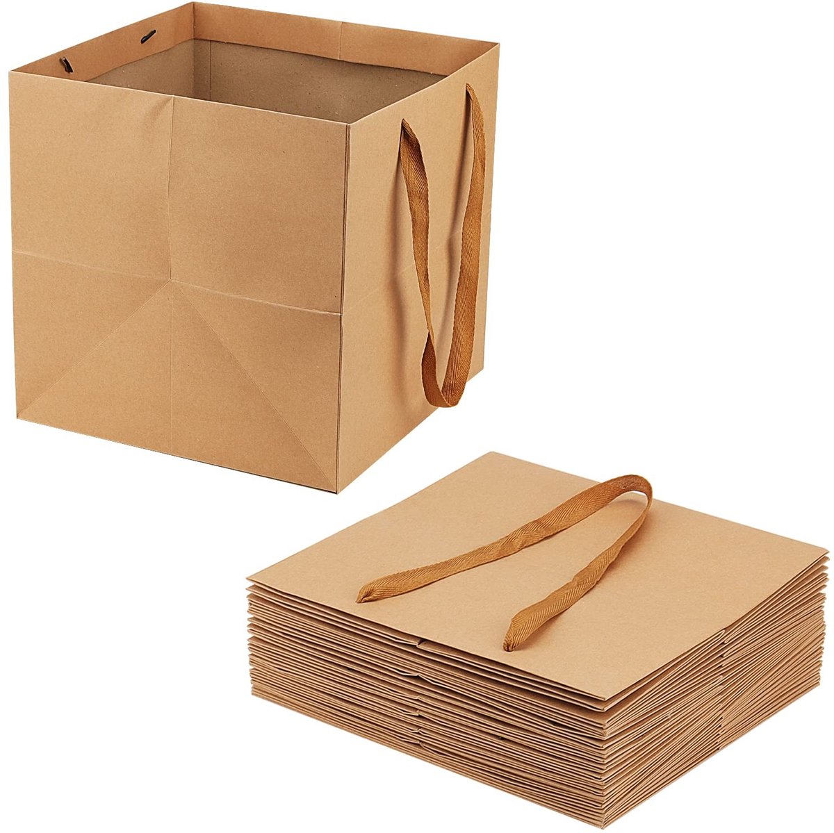 Omgoods - Grote Bruine Papieren Gift Bags met Handvatten - Set van 15