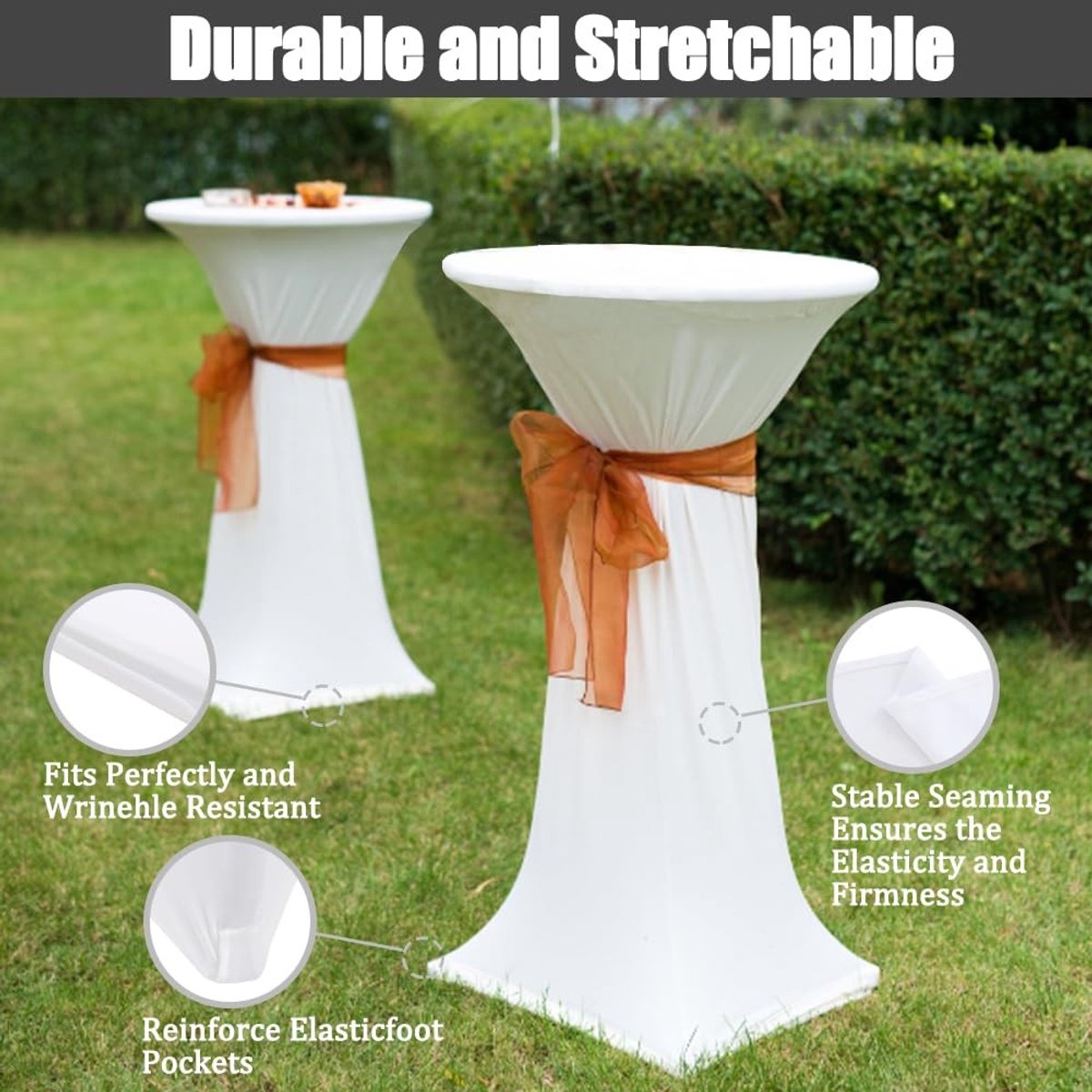 Omgoods - Set van 2 Witte Rekbare Tafelkleden Rond 60 cm
