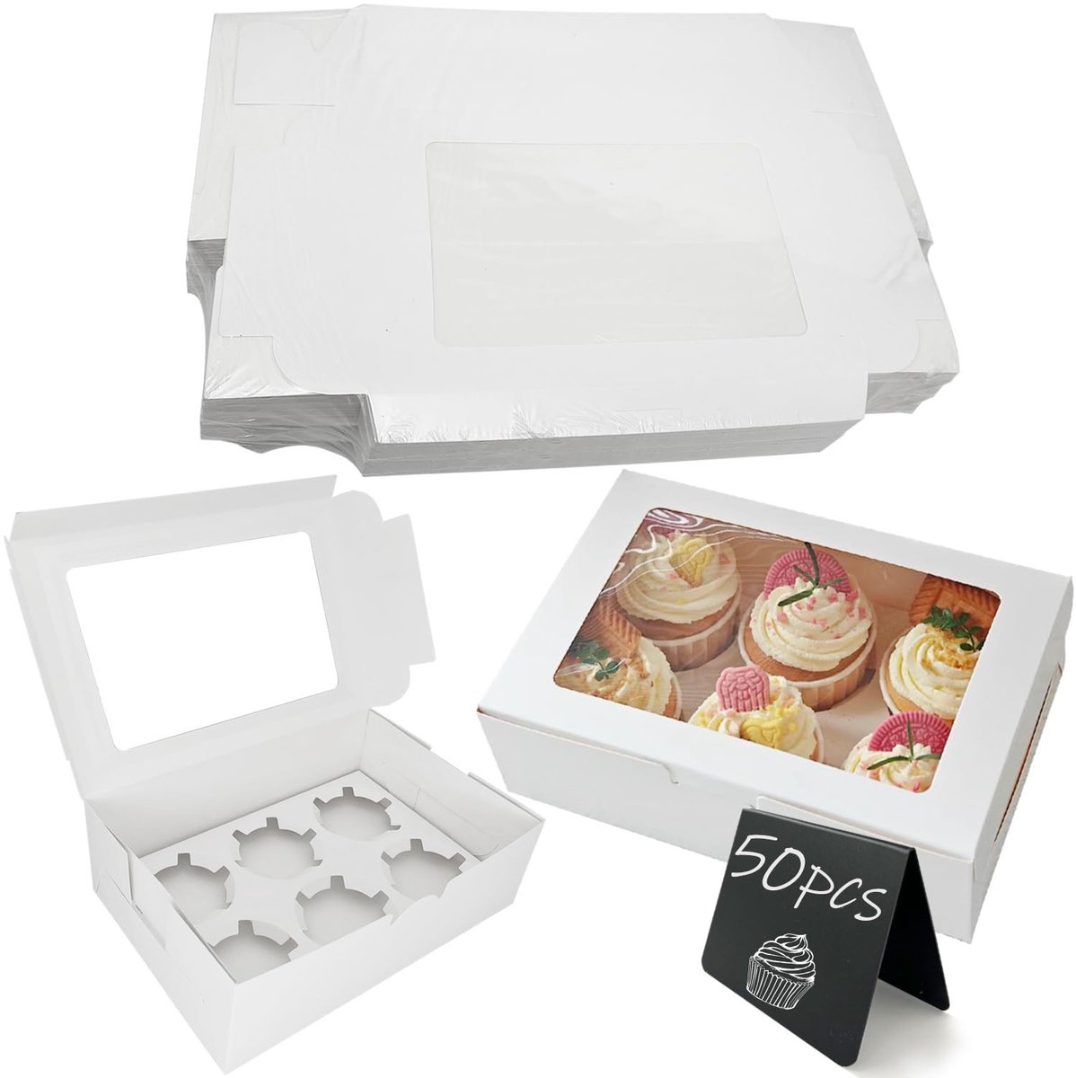 Omgoods - Set van 50 Cupcake Dozen met Kijkvenster