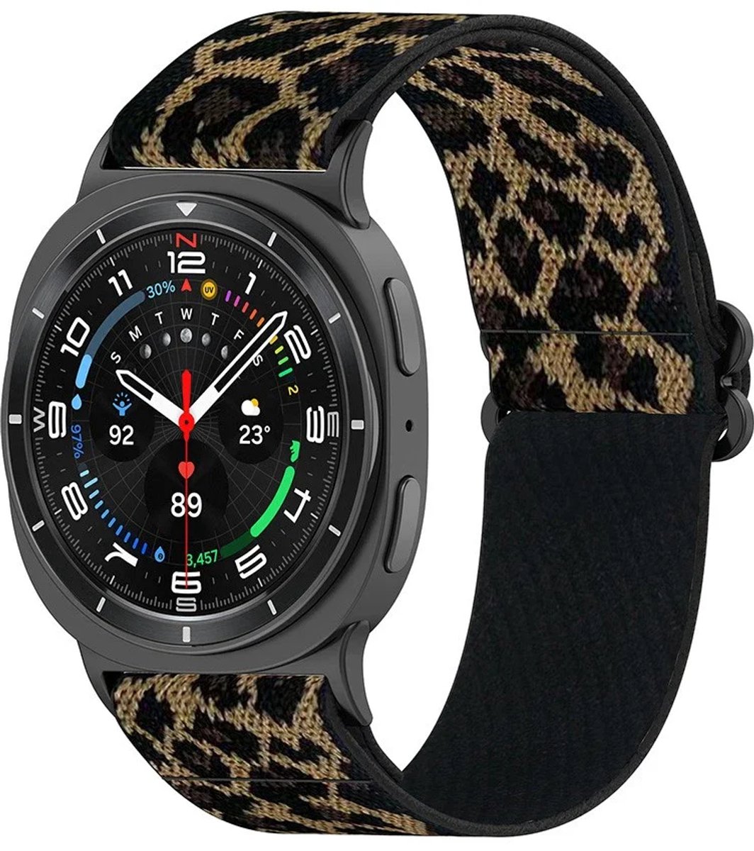 Strap-it elastisch bandje Nylon geschikt voor Samsung Galaxy Watch 9 (40/44mm) / Watch 8 (40/44mm) / Classic (46mm) - Luipaard