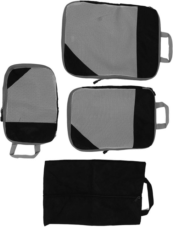 Reis Compressie Zakken - Koffer Organizer Set - Bagage Opbergen - Dubbel Compressiesysteem - 36x25x4 cm - Zwart — afbeelding 5