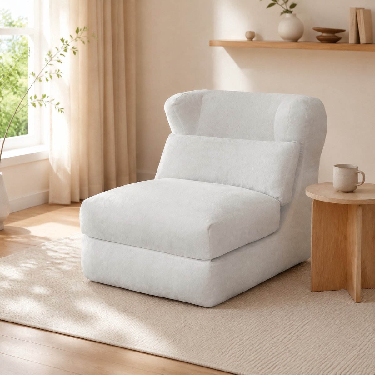 MODENUIT Fauteuil 90 x 118 x 86 cm - Handmatig Omvormbaar Tot Ligstoel - Woonkamer - Stof - Wit