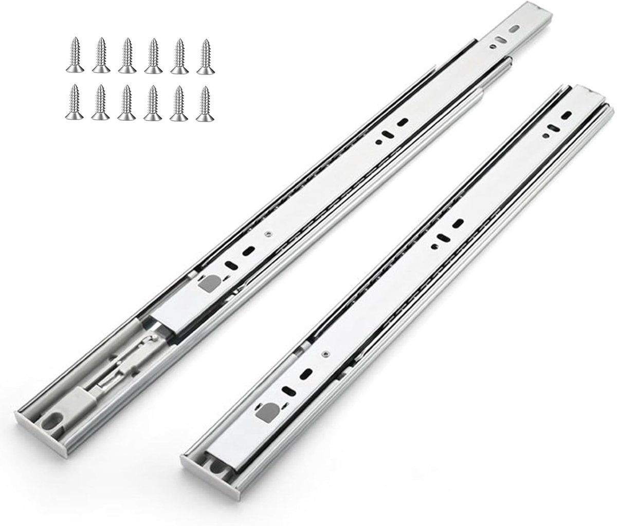 4 paar (8 stuks) Schuifladenrails 300 mm (12 inch) Schuifladen schuifsysteem met volledige uittrekking en SoftClose. Kogellagers. Draagkracht 45 kg. Met schroeven (zilver)