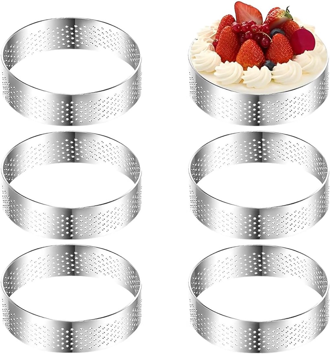 10 stuks mousse tartelette vormpjes, dessert mousse ring, tartletvormpjes, geperforeerde dessertringen, mousse ring, voor het maken van Pie Quiche cirkel Donutsburger 6 cm