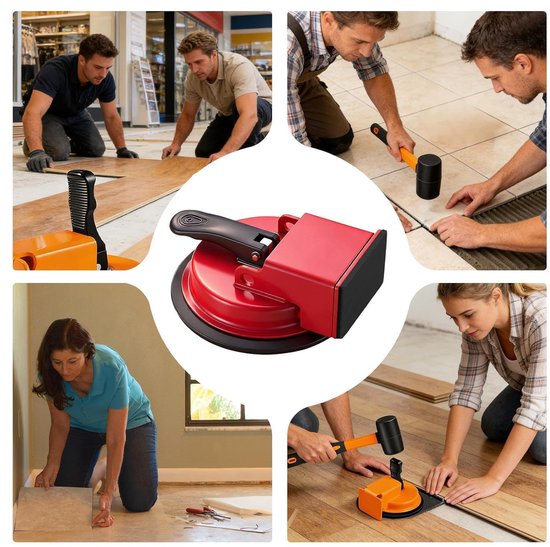 Vloergap Reparatiegereedschap - Vloertrekker Uitlijner - Vloeren Repareren - Verbeterde Grip Zuignap - 12x4 cm - Rood — afbeelding 2