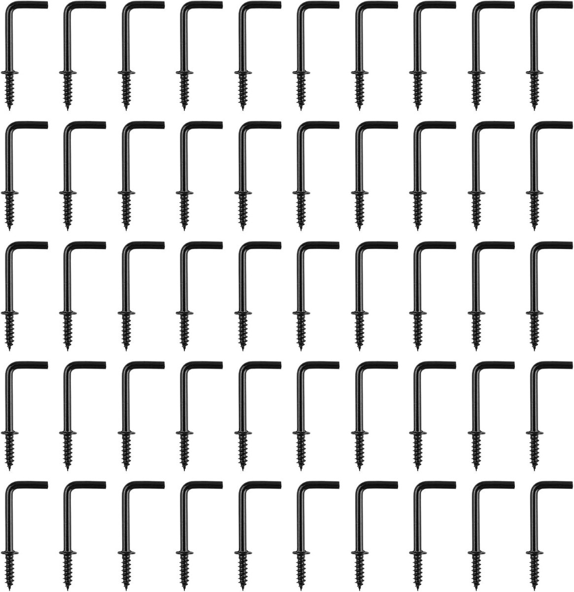 Haken, 50 stuks 2,2 cm L-vormige haken, inschroefbare muurhaken, haakse haken, zelftappende schroefhaken voor binnen en buiten ophangen (zwart)