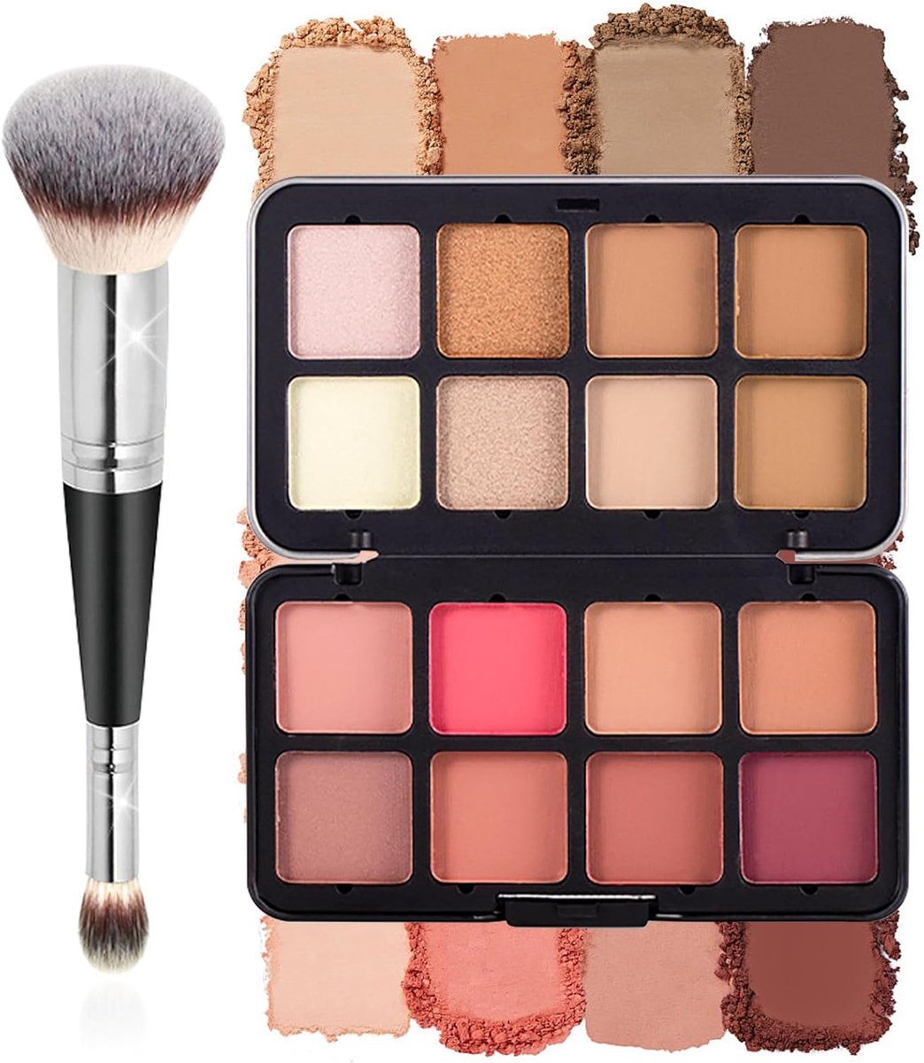 Rouge poeder Xmas gezicht make-up langdurig verhelderende blush palet met cosmetische kwast - multi-use blush voor een frisse dagelijkse teint voor elke huidskleur