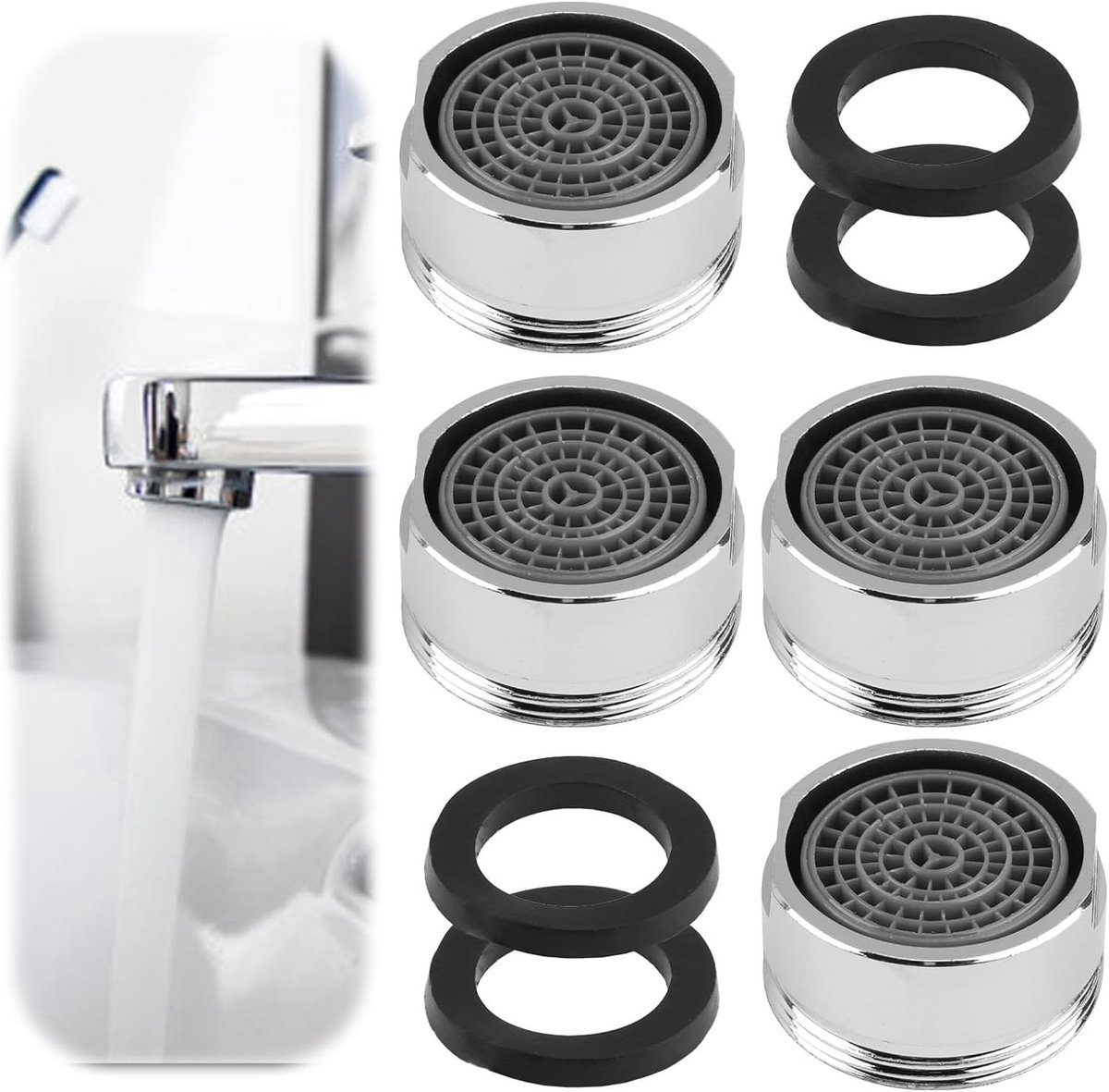 SnelShoppen - 4 Pcs M24 Jet Regulator Keuken en Badkamer, Waterbesparende Kraanaansluiting met Limescale Bescherming, 5 L/min, Innovatieve Waterfilter