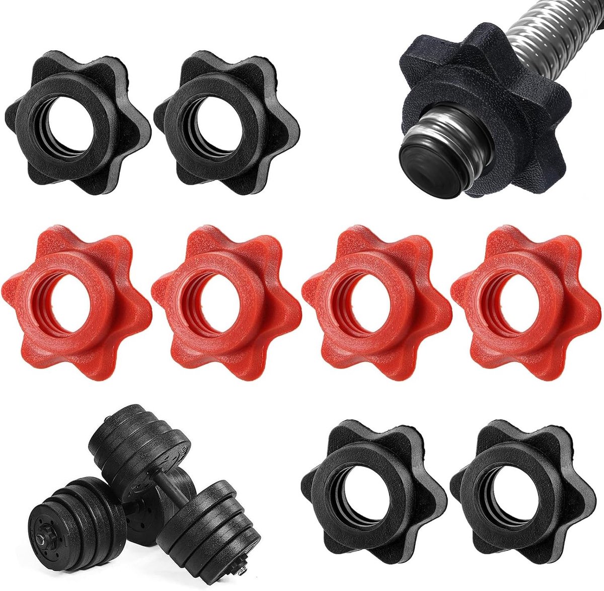 Set van 8 Halterclips voor Gewichtheffen, Snelle Ontgrendeling, 25 mm, Duurzame PVC Bevestigingen voor Fitness en Krachttraining