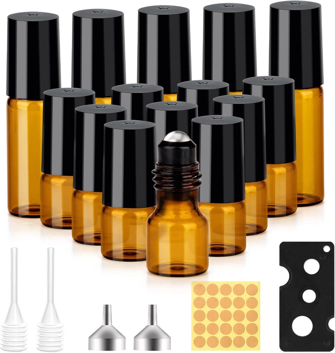 15 stuks lege roll-on voor etherische oliën, 5/2 ml, bruin, roll-on fles, lege flessen, houder met kogel van roestvrij staal, voor aromatherapie, massage