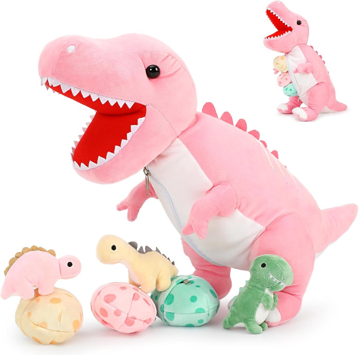 Enorme pluche dinosaurus XXL 58 cm met baby's in de buik, realistische Tyrannosaurus Rex van pluche, groot, zacht, schattig, cadeau-idee voor kinderen, meisjes, jongens, verjaardag