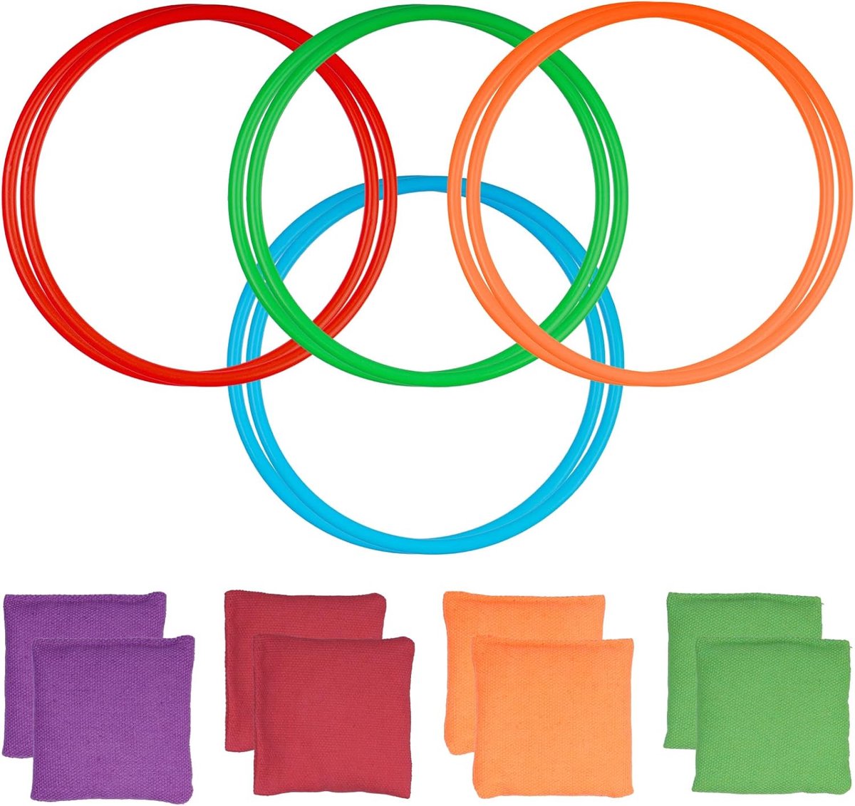 16 stuks ringwerpspel voor kinderen, outdoor, 8 party werpspelletjes, good-ringenset en 8 bonenzakjes, werpzakjes, zandzakken voor kinderen, werpspel voor buiten, indoor, outdoor, camping, tuinspel