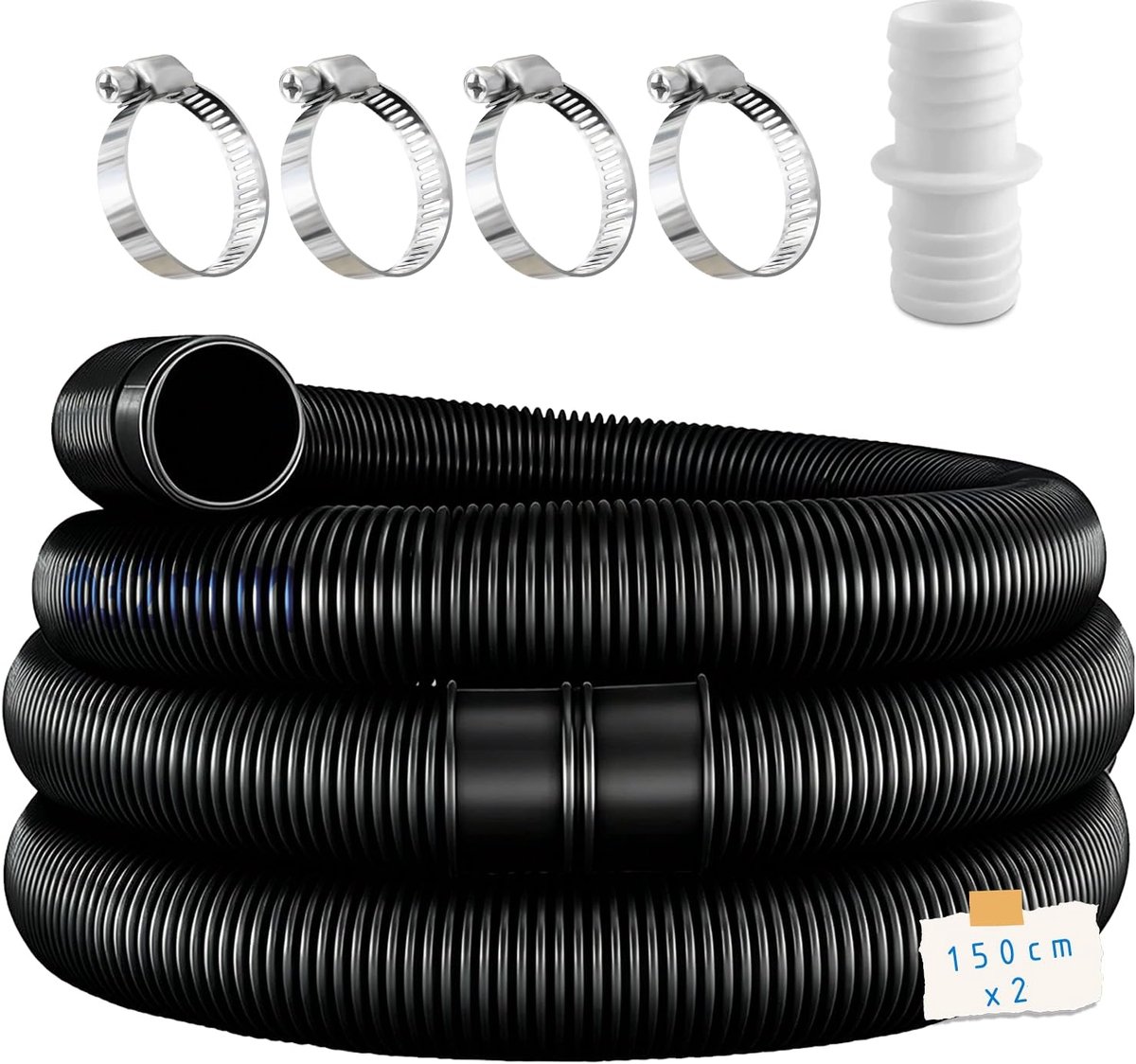 zwembadslang 32 mm voor zwembadpompen met 4 stuks veiligheidsklemmen en 1 stuk slangknopper, perfect geschikt voor filterpompen, zwembadreinigers, zwembadverwarmingen en zandfilterinstallaties