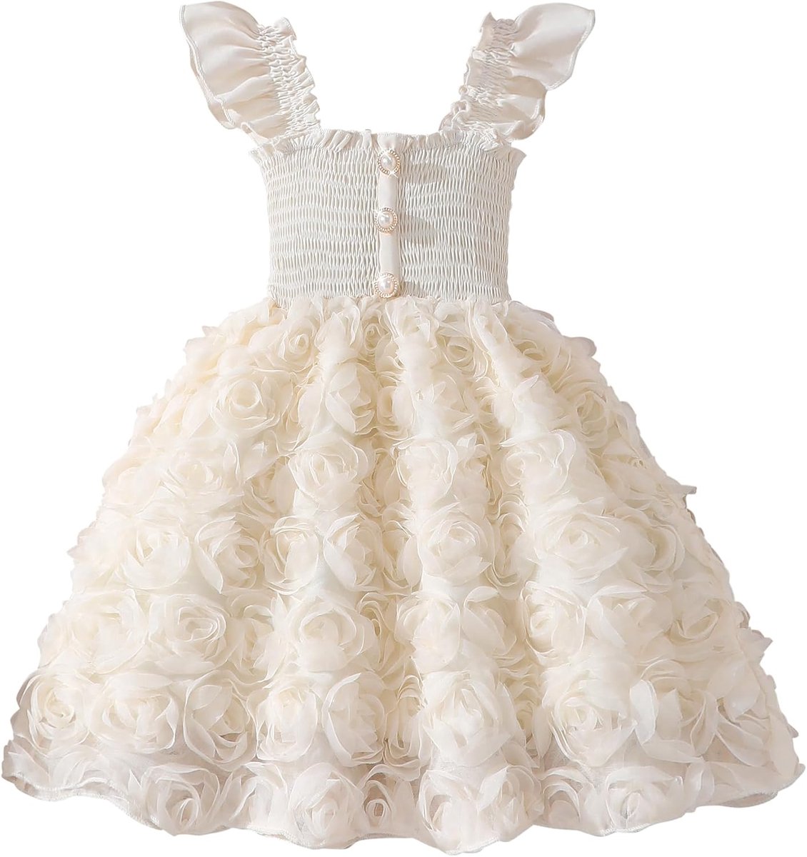 Prinsessenjurk voor meisjes, 3D-bloemen, A-lijn, feestelijke kinderjurk, mouwloos met ruches en elastische taille, tule jurk, verjaardag, bruiloft, zomerjurk voor 2-8 jaar