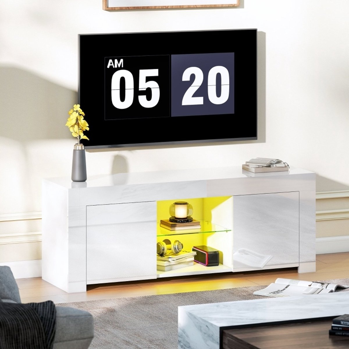 COVREO TV meubel 120 x 34 x 45 cm wit, spaanplaat met LED-verlichting